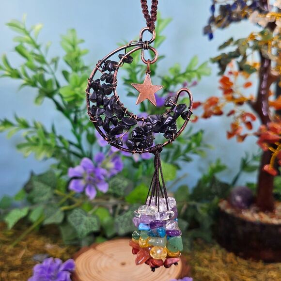 Handmade Obsidian Crystal Moon Décor #1 - Picture 1 of 3